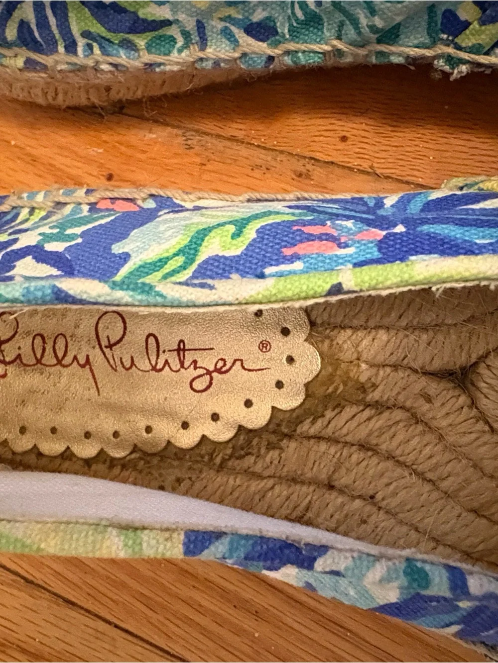 Lilly Pulitzer Blue and Aqua Floral Espadrille Slip-Ons